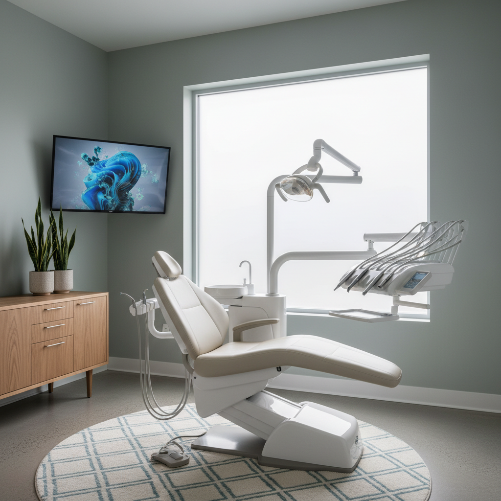 A calm, modern treatment room at South Congress Dental with natural light